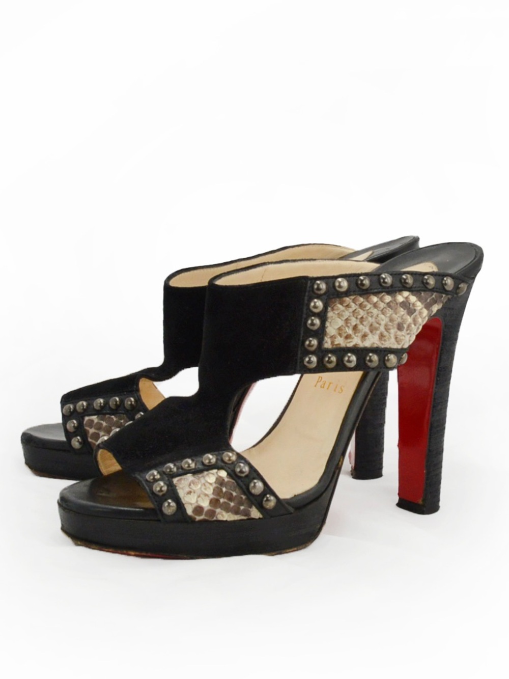 Christian Louboutin Hassaneta Snakeskin Studded Leather Platform Sandal Heels